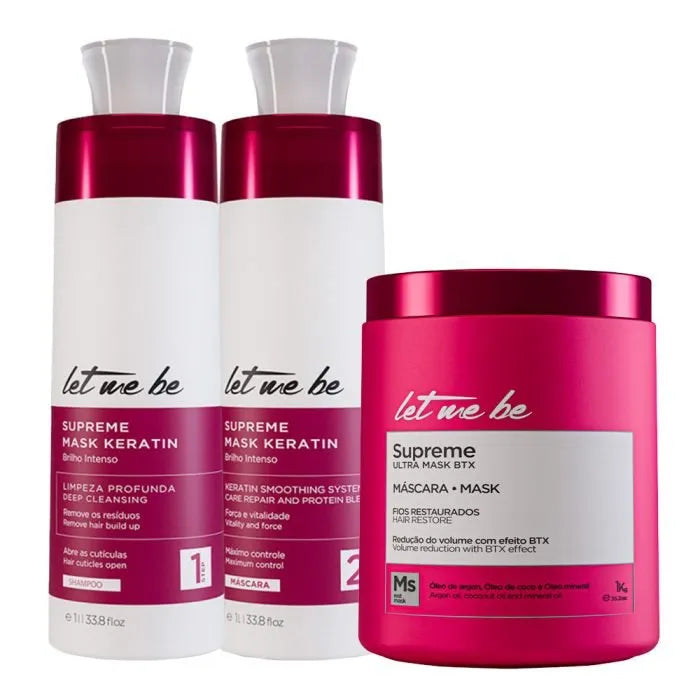 Maschera del kit di raddrizzamento supremo cheratina | 2x1l + btx supreme ultra maschera | 1 kg