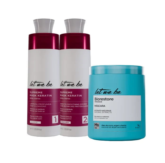 Maschera del kit di raddrizzamento supremo cheratina | 2x1l + biorestere ultra idratante maschera | 1 kg