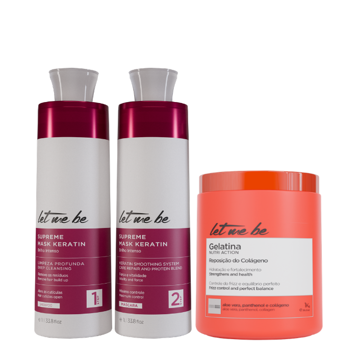 Maschera del kit di raddrizzamento supremo cheratina | 2x1l + gelatina maschera - idratazione e sostituzione del collagene | 1 kg