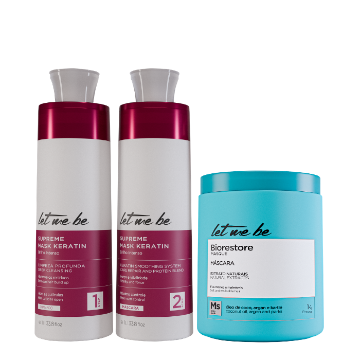 Maschera del kit di raddrizzamento supremo cheratina | 2x1l + biorestere ultra idratante maschera | 1 kg