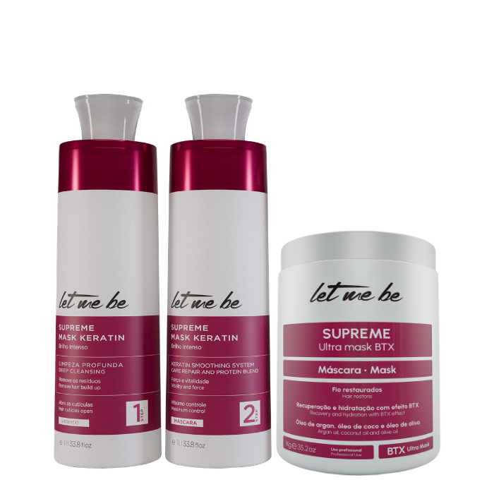 Maschera del kit di raddrizzamento supremo cheratina | 2x1l + btx supreme ultra maschera | 1 kg