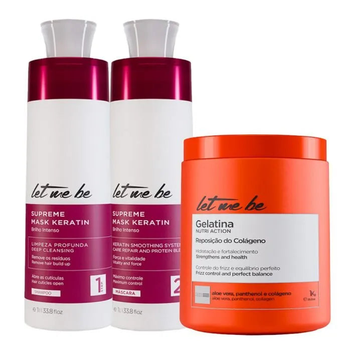 Maschera del kit di raddrizzamento supremo cheratina | 2x1l + gelatina maschera - idratazione e sostituzione del collagene | 1 kg