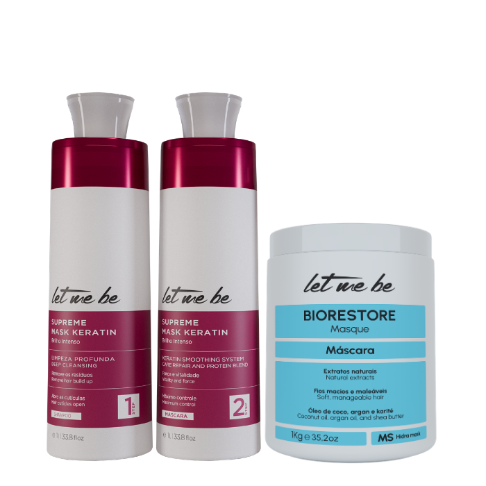 Maschera del kit di raddrizzamento supremo cheratina | 2x1l + biorestere ultra idratante maschera | 1 kg